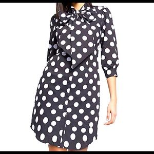DOT-PRINT TIE-NECK POPLIN SHIRTDRESS